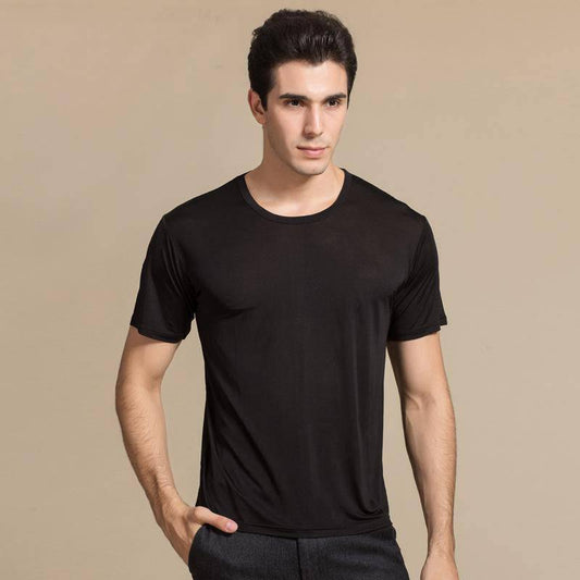 Herren klassische Crew Necks Silk T-Shirt Seidengestricke Top-Hemden