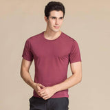 Mens Crew Neck Silk T-Shirt Silk Knitted Top Shirts