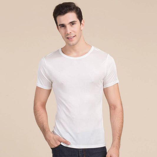 Herren klassische Crew Necks Silk T-Shirt Seidengestricke Top-Hemden