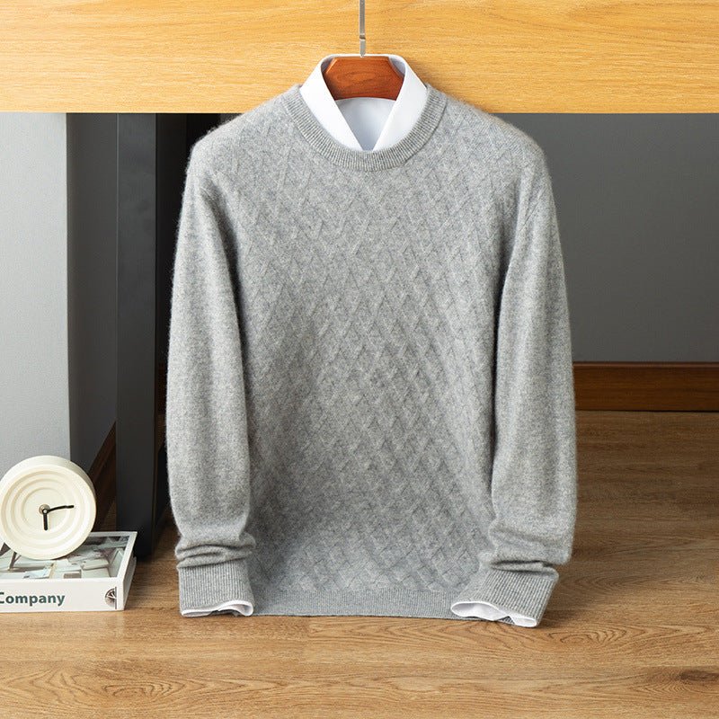 mens crew neck cashmere sweater solid cashmere knitted sweatershirt with ribbing edge - slipintosoft