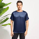 Mens Crew Neck Silk T Shirt Short Sleeve Silk Round Collar Tee - slipintosoft