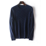 Mens Diamond Knit Cashmere Sweater Crew Neck Long Sleeve Cashmere Pullover Navy XS