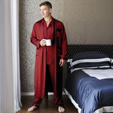 Langer Herren-Seidenpyjama und Bademantel-Set, durchgehende Seiden-Nachtwäsche