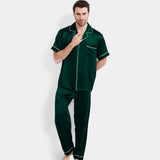 Luxuriöses Seidenpyjama-Set für Herren, kurzärmelig, lange Hose, Nachtwäsche