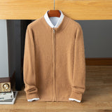 mens mock neck cashmere cardigan warm business zip - up solid cashmere sweater coat - slipintosoft