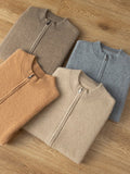 Mens Ribbed Cashmere Zip - Up Sweater Stand Collar Long Sleeve Knit Sweater Coat