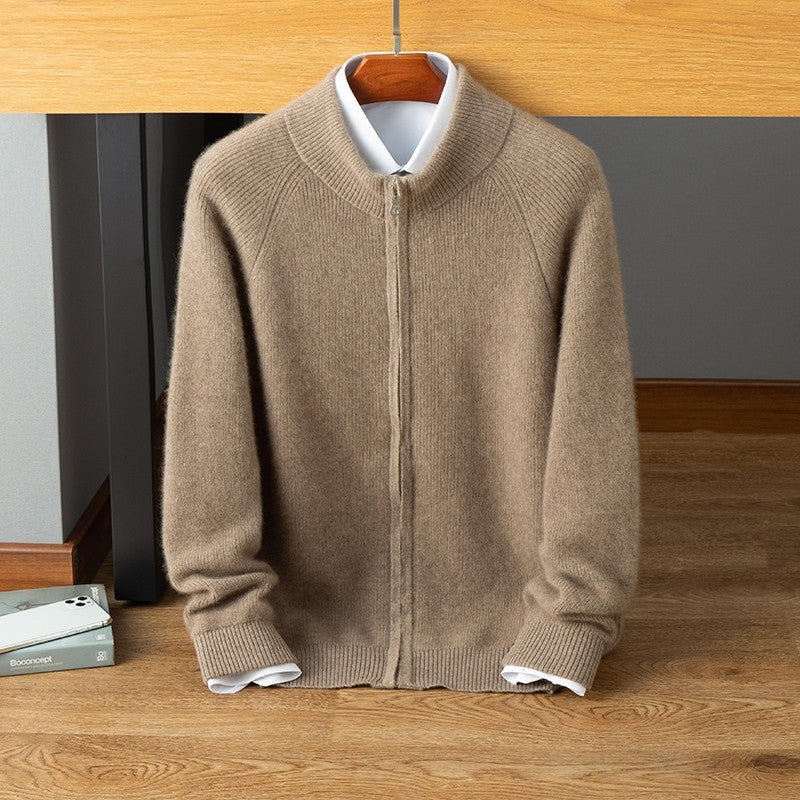 Mens Zip - Up Cashmere Sweater Stand Collar Long Sleeve Knitted Sweater Coat