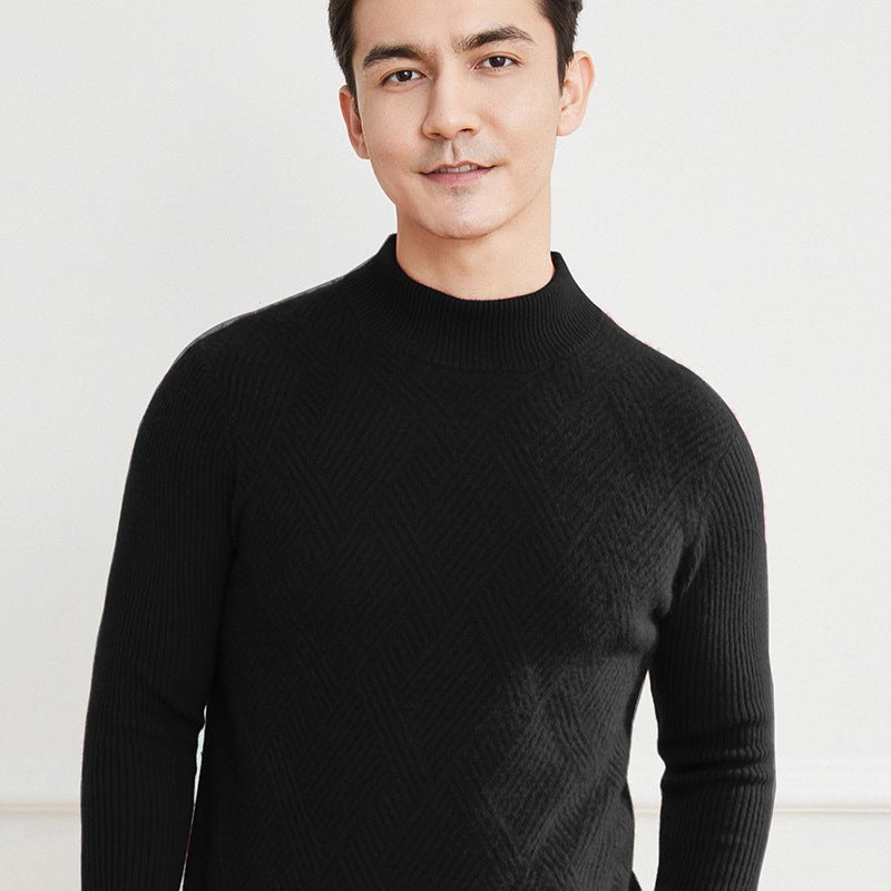 Mens Mock Neck Cashmere Sweater Classic Long Sleeve Solid Cashmere Tops - slipintosoft