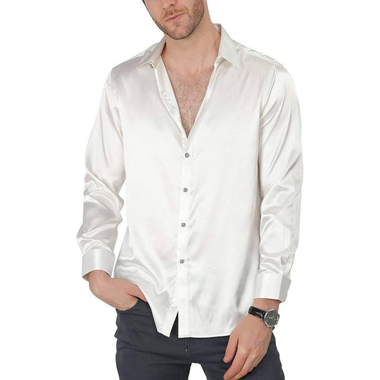 Men's Silk Dress Shirt Luxury Casual Party Silk Shirts