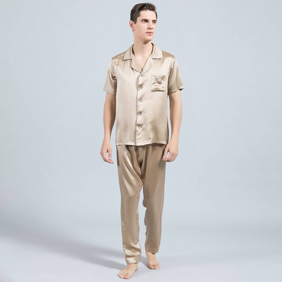 Short Sleeved Silk Pajama Set For Mens  Silk loungewear Short Silk Seelpwear -  slipintosoft