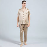 Short Sleeved Silk Pajama Set For Mens  Silk loungewear Short Silk Seelpwear -  slipintosoft