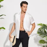 Men's Silk T Shirt Lapel Collar Silk Short Shirt - slipintosoft