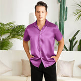 Men's Silk T Shirt Button Down Silk Short Dress Shirt - slipintosoft