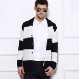 Mens Stripe Cashmere Cardigan Button Front Long Sleeve Cardigan Sweater with Pockets - slipintosoft