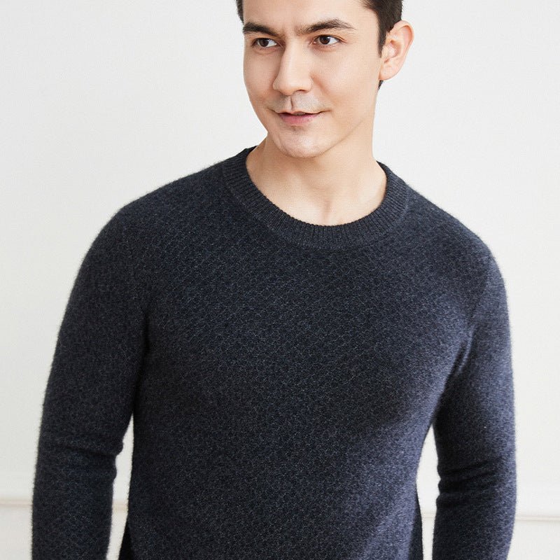 Mens Textured Crew Neck Cashmere Sweater Soft Knit Cashmere Pullover