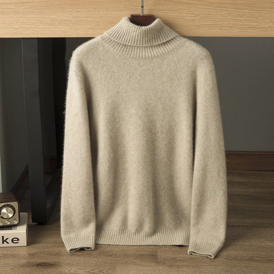 Mens Turtleneck Cashmere Sweater Long Sleeve Ribbed Knit Warm Pullover