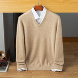 mens v neck cashmere sweater warm long sleeve solid cashmere sweatershirt - slipintosoft