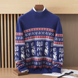 Mock Neck Cashmere Sweater for Men Jacquard Cashmere Tops Pullover for Winter Wool Cashmere Sweater for Men