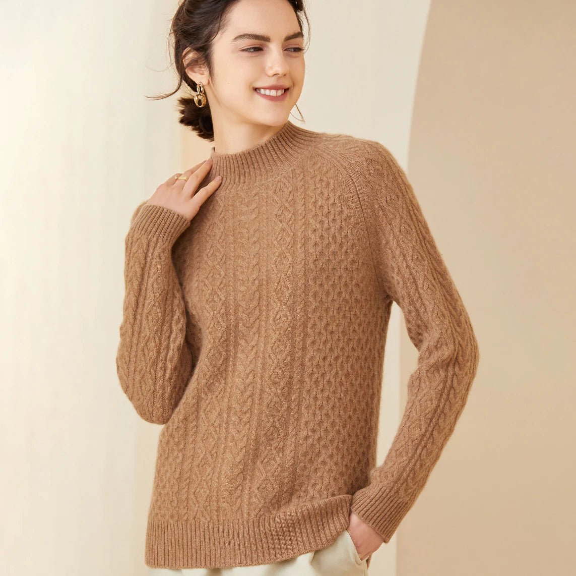 Mock Neck Cashmere Sweater Long Sleeve For Women Winter Warm Cashmere Tops - slipintosoft