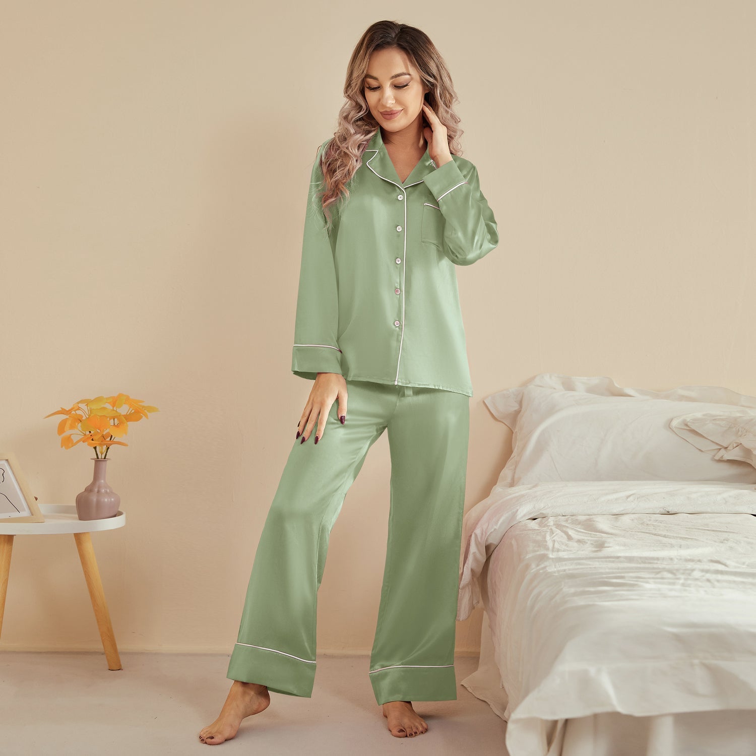 Quality Pure Women Silk Pjs Long Sleeves Nice Luxury Silk Ladies Pajamas Set - slipintosoft