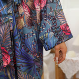 Ladies' Long Silk Kimono Robe with Belt for Bridals Prints Silk Robe - slipintosoft