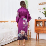 Lange Kimono-Robe aus 100 % Maulbeerseide mit Ombre-Blumendruck für Damen