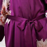 Ombre Floral Print Long 100% Mulberry Silk Kimono Robe For Women - slipintosoft