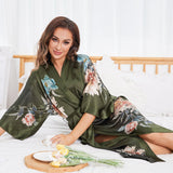 Lange Kimono-Robe aus 100 % Maulbeerseide mit Ombre-Blumendruck für Damen