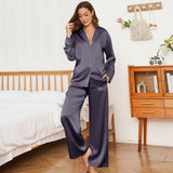 Oversized Womens Silk Pajamas Set with Wide Leg Pants 2Pcs Silk Sleepwear - slipintosoft