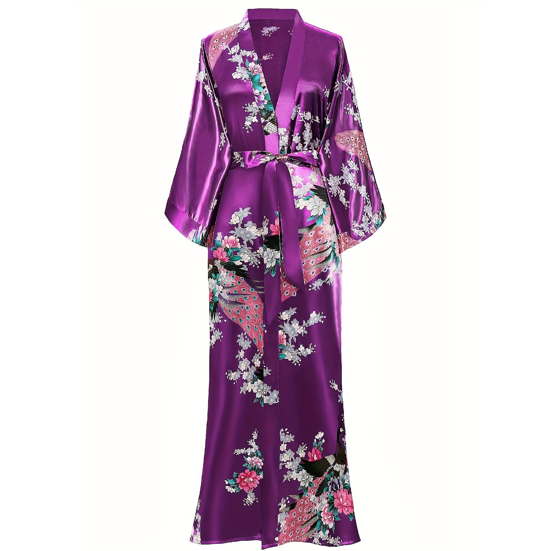 Peacock & Flowers Silk Kimono for Women Hand Painted silk Kimono - slipintosoft