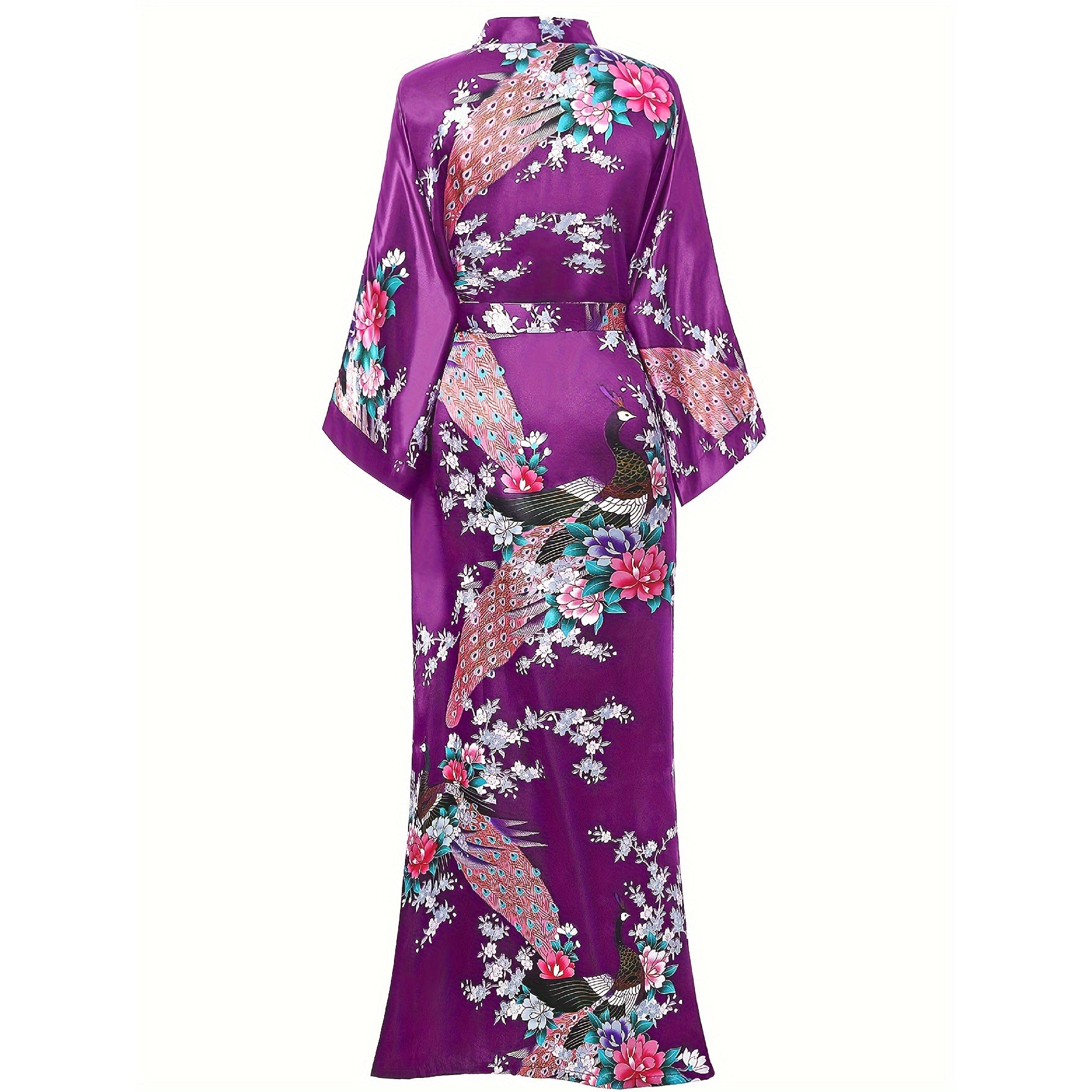 Peacock & Flowers Silk Kimono for Women Hand Painted silk Kimono - slipintosoft