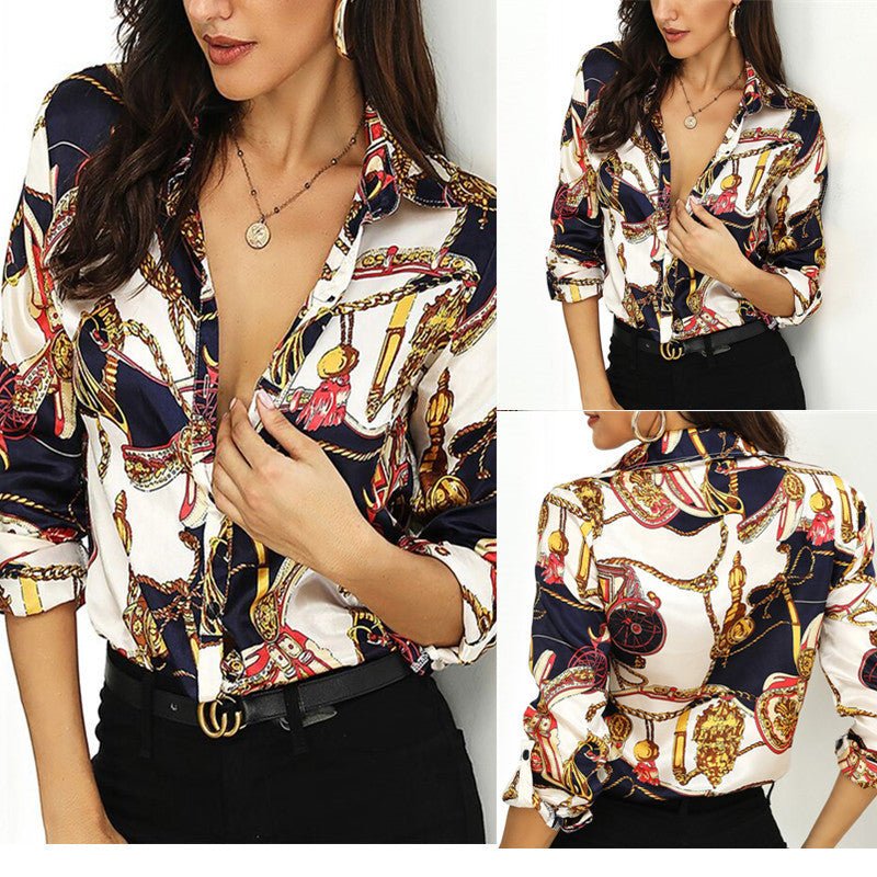 Printed Silk Blouse Womens Work Pure Silk Shirts