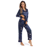 Women's Long Silk Two-Piece Pajamas Set Best Quality Silk Pyjamas Printed Silk PJS - slipintosoft