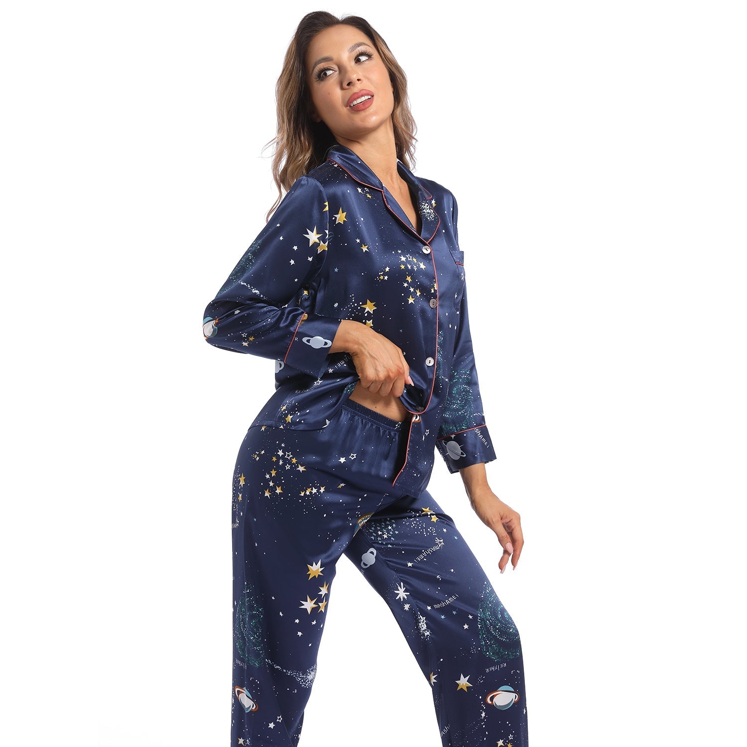 Women's Long Silk Two-Piece Pajamas Set Best Quality Silk Pyjamas Printed Silk PJS - slipintosoft