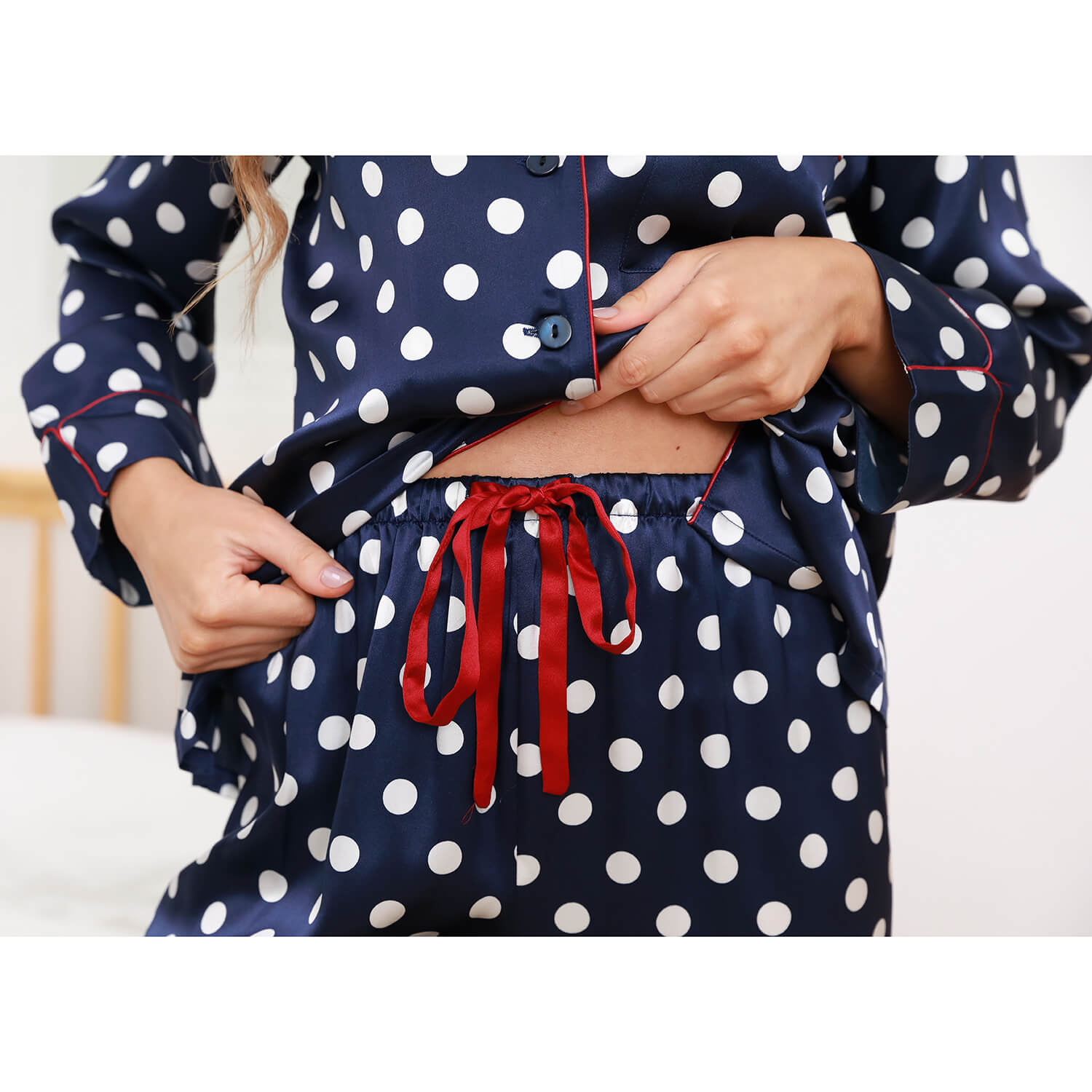 Classic Dot Silk Pajama Set women silk pajamas Long Sleeves plus size silk pajamas silk pjs - slipintosoft