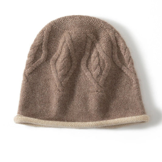 Pure Cashmere Bucket Hat with Curl Edge Cashmere Cable Knit Cap Mixed Colors Cashmere Hats