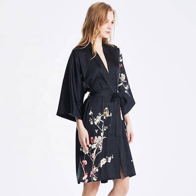 Short Silk Kimono Robe Women's Cherry Blossom Personalized Silk Kimono Dressing Gown Lounge Wears For Women -  slipintosoft