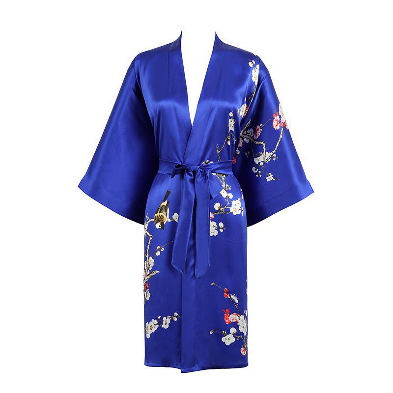 Short Silk Kimono Robe Women's Cherry Blossom Personalized Silk Kimono Dressing Gown Lounge Wears For Women -  slipintosoft