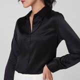 Seidenbluse für Damen. 100 % reine Seide mit langen Ärmeln, coole, glatte Oberteile