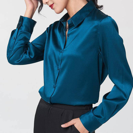 Seidenbluse für Damen. 100 % reine Seide mit langen Ärmeln, coole, glatte Oberteile