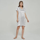 Silk Chemise Women's Short Sleeve Round Neck Silk Nightdress