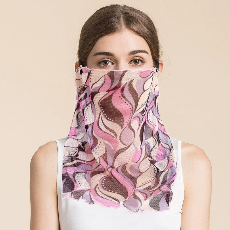 Silk Floral Printed Neck Gaiter Silk Face Masks Knitted Mesh Scarf for Women - slipintosoft