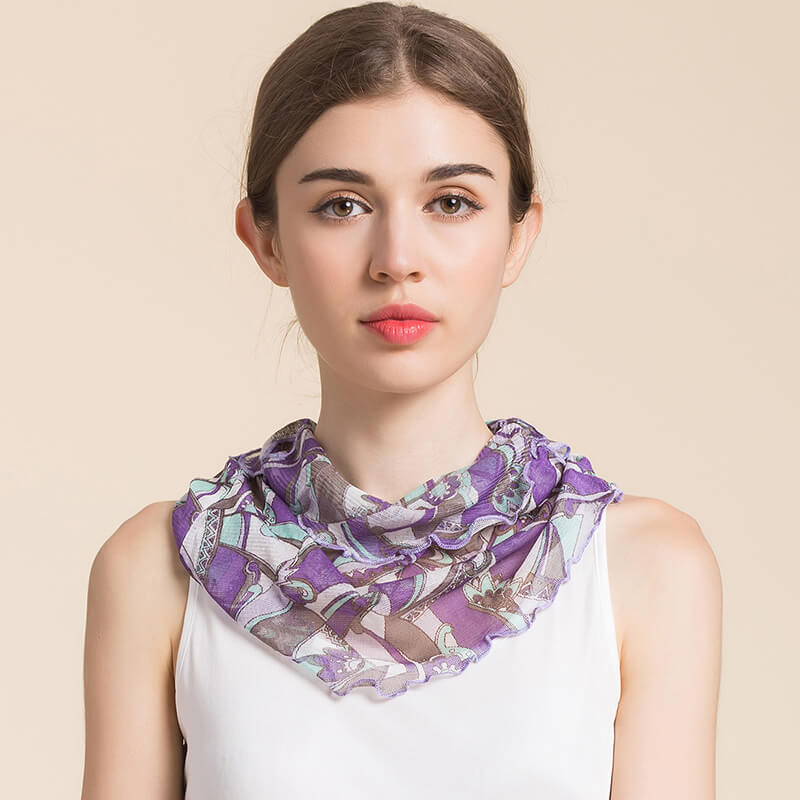 Silk Floral Printed Neck Gaiter Silk Face Masks Knitted Mesh Scarf for Women - slipintosoft