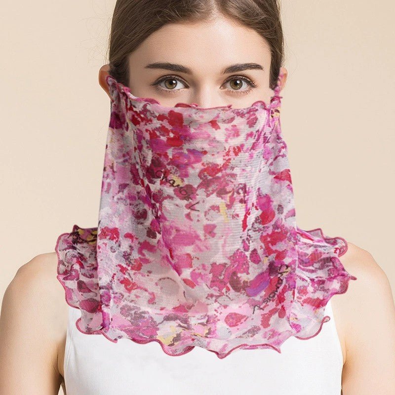 Silk Floral Printed Neck Gaiter Silk Face Masks Scarf for Women