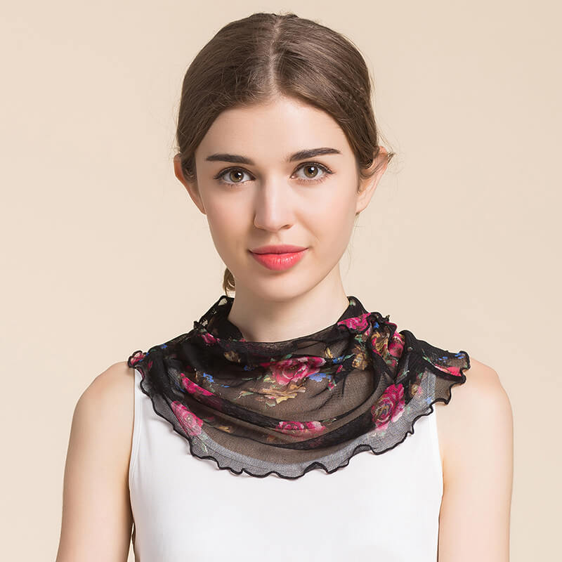 Silk Floral Printed Neck Gaiter Silk Face Masks Knitted Mesh Scarf for Women - slipintosoft