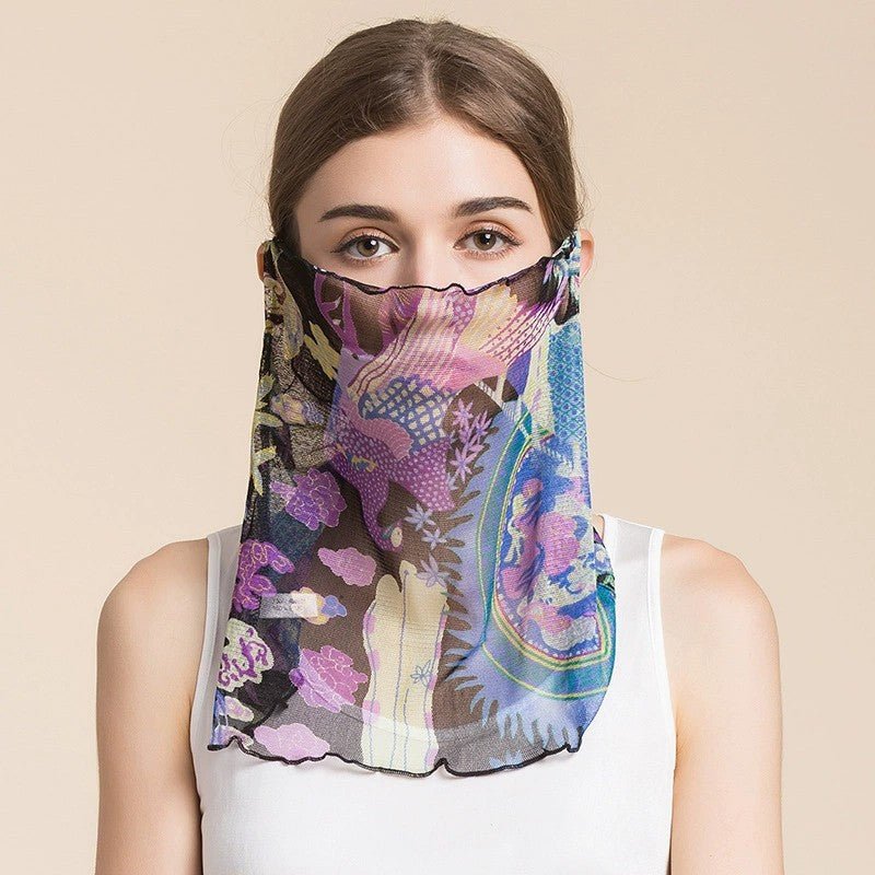 Silk Floral Printed Neck Gaiter Silk Face Masks Knitted Mesh Scarf for Women - slipintosoft