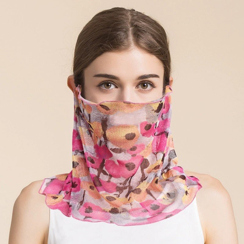 Silk Floral Printed Neck Gaiter Silk Face Masks Knitted Mesh Scarf for Women - slipintosoft