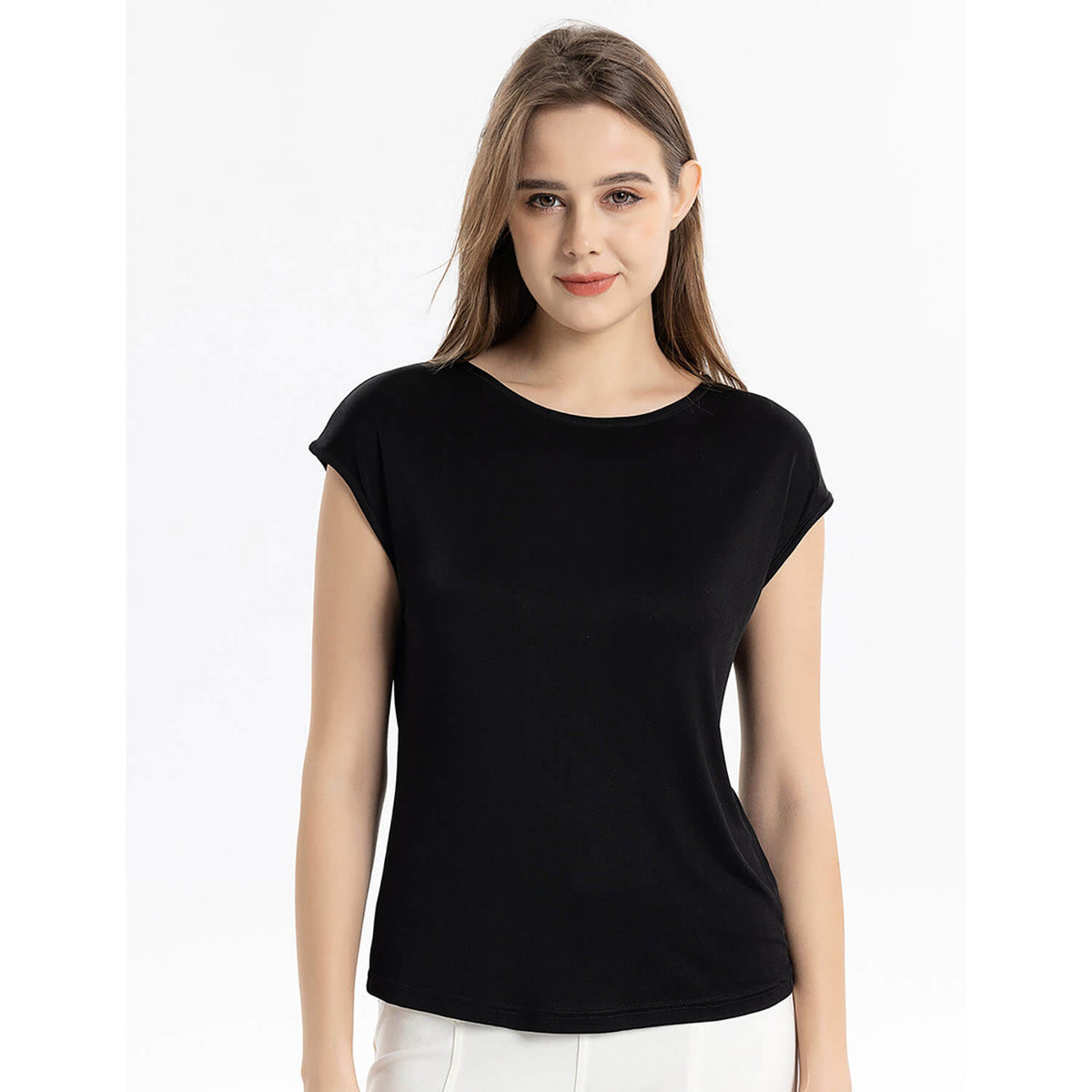 Silk knitted women's T-shirt slim vest mulberry silk round neck bottoming shirt - slipintosoft