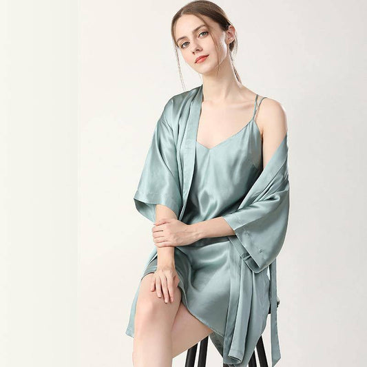 19 Momme Classic Short Silk Nightgown and Robe Set Silk Sleepwear for Women -  slipintosoft