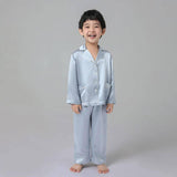 19 Momme Boys Long Silk Pajamas Set Kids' Classic PJS White/ Black Trimming 6 Colors -  slipintosoft